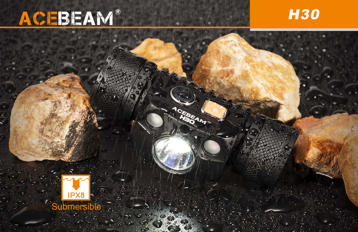 AceBeam H30 Höfuðljós (með hvítum, rauðum og grænum geisla)