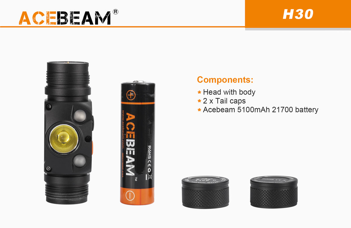 AceBeam H30 Höfuðljós (með hvítum, rauðum og grænum geisla)